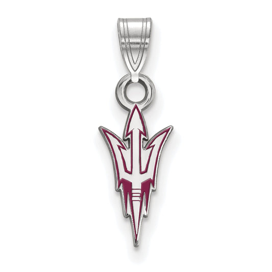 Sterling Silver Rhodium Plated Logoart Arizona State University Pitchfork Small Enameled Pendant