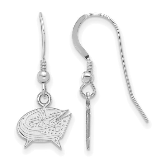 Sterling Silver Rhodium Plated Nhl Logoart Columbus Blue Jackets Extra Small Dangle Earrings