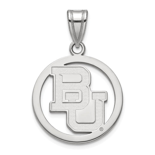 Sterling Silver Rhodium Plated Logoart Baylor University Bears Medium Circle Pendant