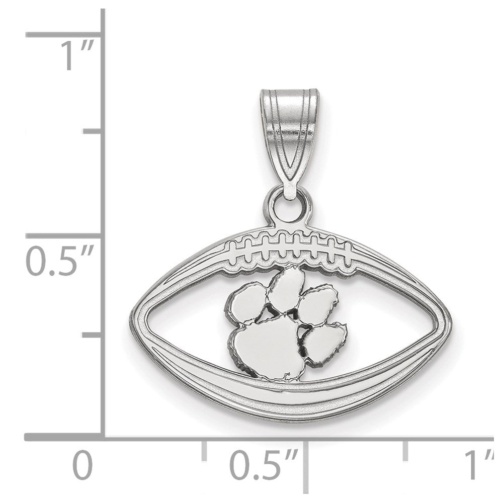 Sterling Silver Rhodium Plated Logoart Clemson University Tiger Paw Football Pendant