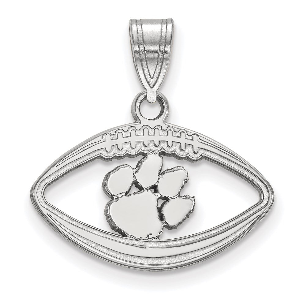 Sterling Silver Rhodium Plated Logoart Clemson University Tiger Paw Football Pendant