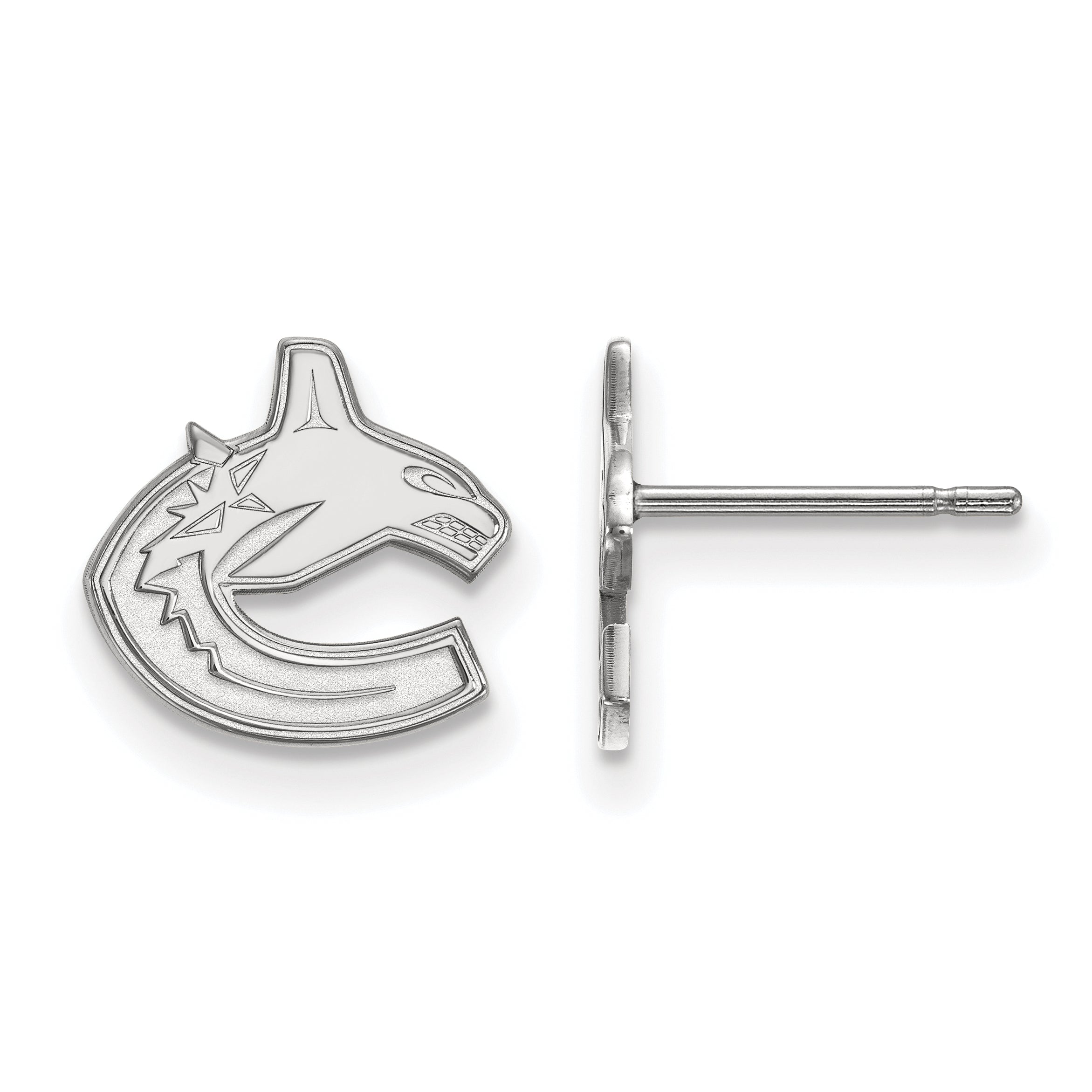 Sterling Silver Rhodium Plated Nhl Logoart Vancouver Canucks Extra Small Post Earrings