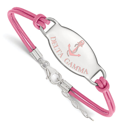 Sterling Silver Rhodium Plated Logoart Delta Gamma Sorority Symbol Color Enamel Leather 7 Inch Bracelet With Extender