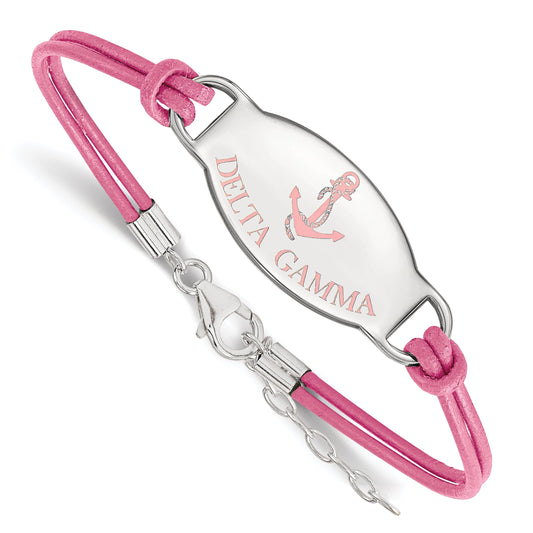 Sterling Silver Rhodium Plated Logoart Delta Gamma Sorority Symbol Color Enamel Leather 7 Inch Bracelet With Extender