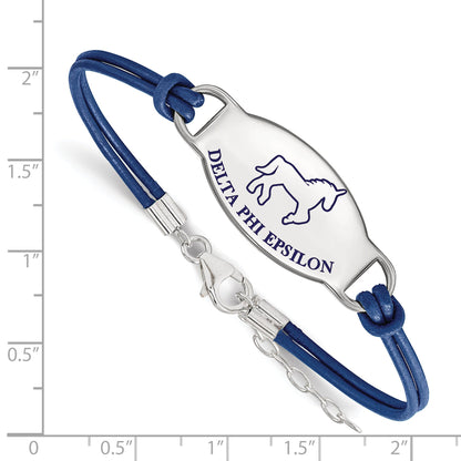 Sterling Silver Rhodium Plated Logoart Delta Phi Epsilon Sorority Symbol Color Enamel Leather 7 Inch Bracelet With Extender