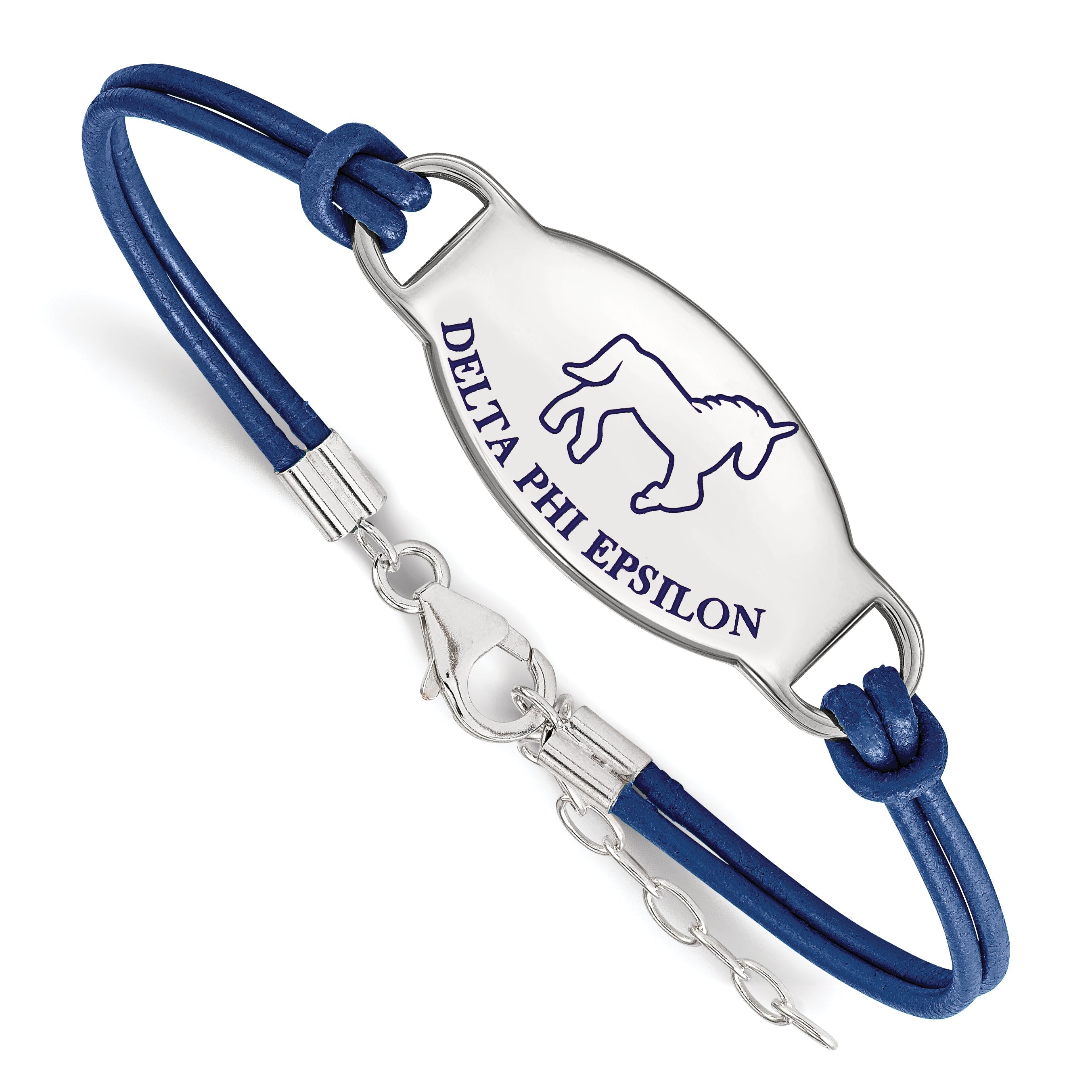 Sterling Silver Rhodium Plated Logoart Delta Phi Epsilon Sorority Symbol Color Enamel Leather 7 Inch Bracelet With Extender