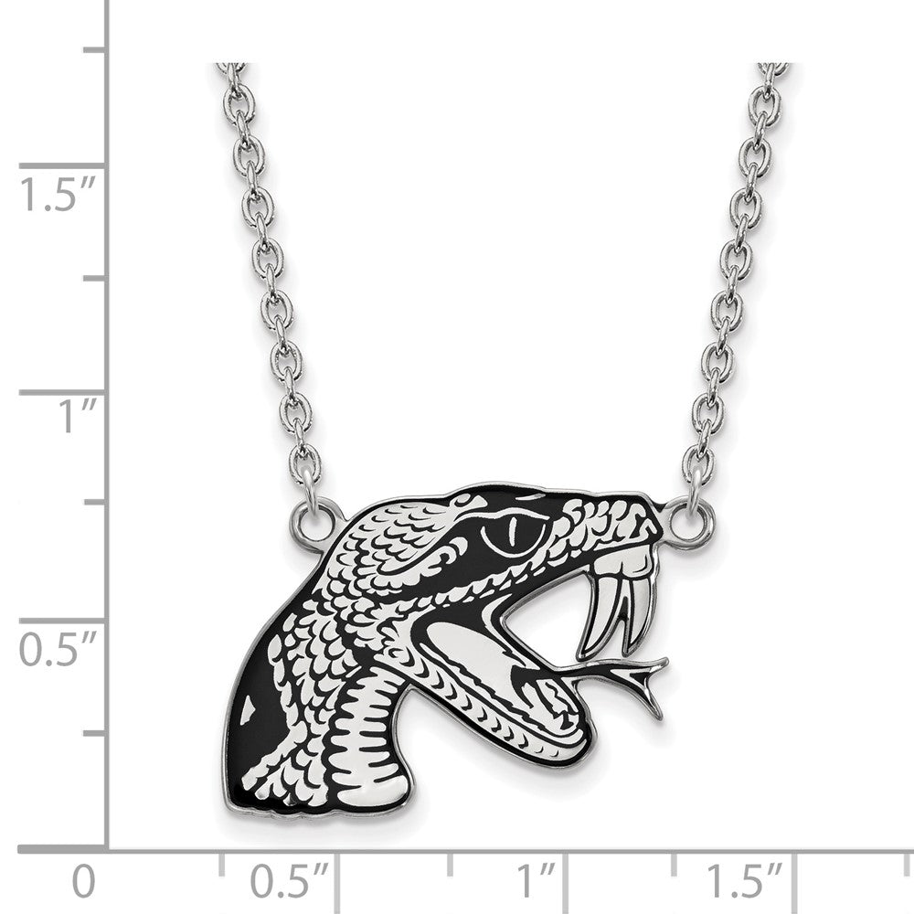 Sterling Silver Rhodium Plated Logoart Florida A And M University Rattler Large Enameled Pendant 18 Inch Necklace