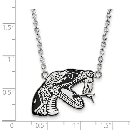 Sterling Silver Rhodium Plated Logoart Florida A And M University Rattler Large Enameled Pendant 18 Inch Necklace