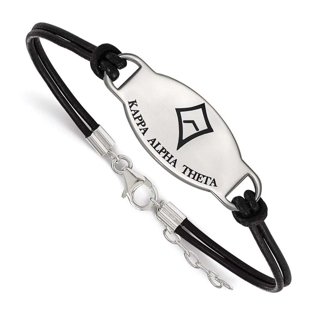 Sterling Silver Rhodium Plated Logoart Kappa Alpha Theta Sorority Symbol Color Enamel Leather 7 Inch Bracelet With Extender