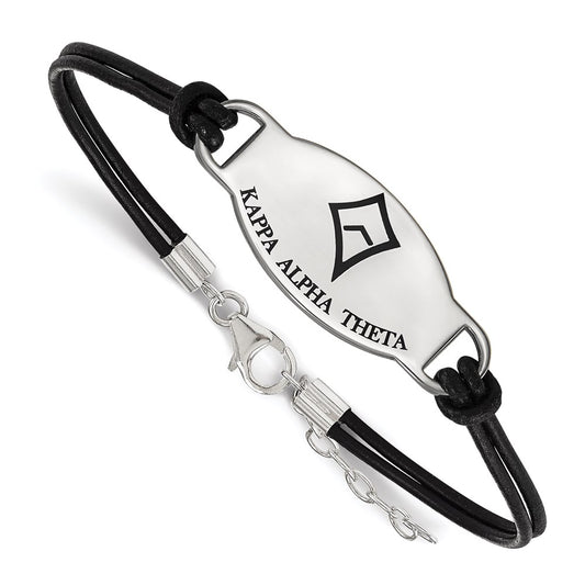 Sterling Silver Rhodium Plated Logoart Kappa Alpha Theta Sorority Symbol Color Enamel Leather 7 Inch Bracelet With Extender