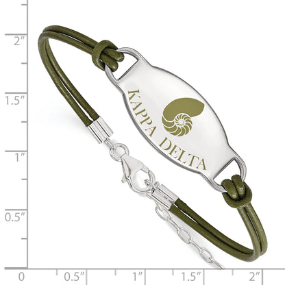 Sterling Silver Rhodium Plated Logoart Kappa Delta Sorority Symbol Color Enamel Leather 7 Inch Bracelet With Extender