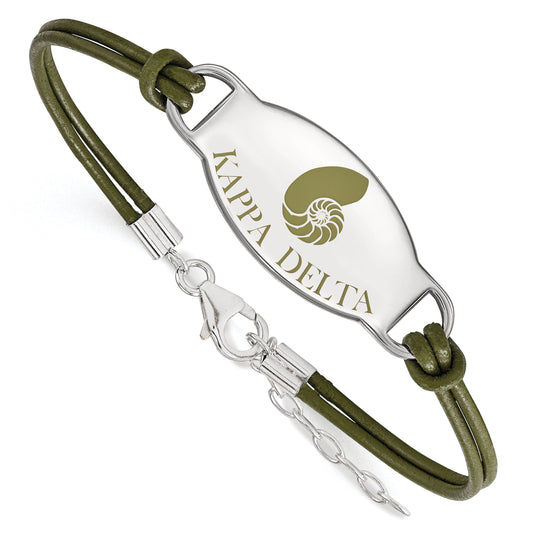 Sterling Silver Rhodium Plated Logoart Kappa Delta Sorority Symbol Color Enamel Leather 7 Inch Bracelet With Extender