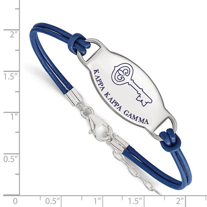 Sterling Silver Rhodium Plated Logoart Kappa Gamma Sorority Symbol Color Enamel Leather 7 Inch Bracelet With Extender