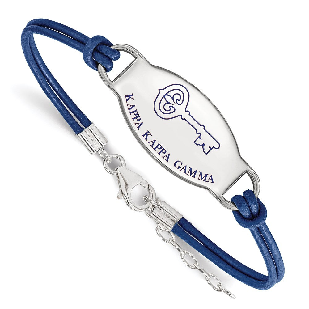 Sterling Silver Rhodium Plated Logoart Kappa Gamma Sorority Symbol Color Enamel Leather 7 Inch Bracelet With Extender