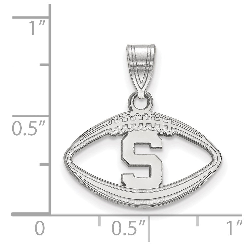 Sterling Silver Rhodium Plated Logoart Michigan State University Letter S Football Pendant