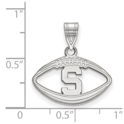 Sterling Silver Rhodium Plated Logoart Michigan State University Letter S Football Pendant