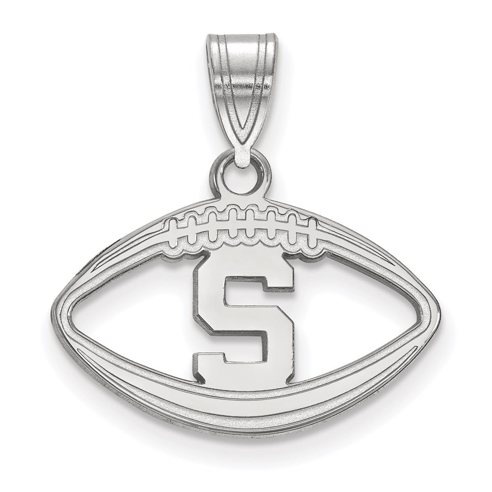 Sterling Silver Rhodium Plated Logoart Michigan State University Letter S Football Pendant
