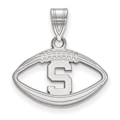 Sterling Silver Rhodium Plated Logoart Michigan State University Letter S Football Pendant