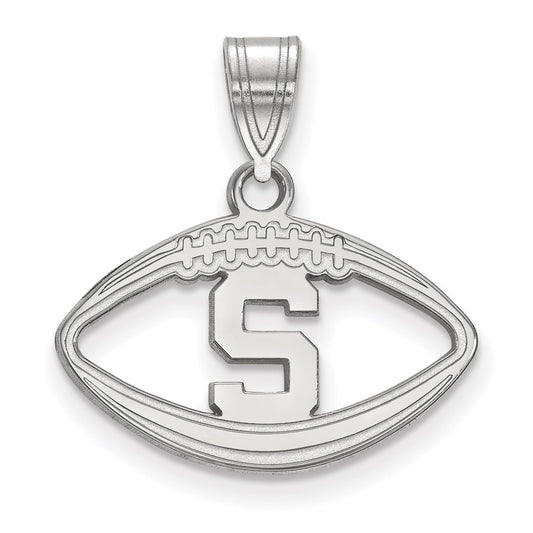 Sterling Silver Rhodium Plated Logoart Michigan State University Letter S Football Pendant