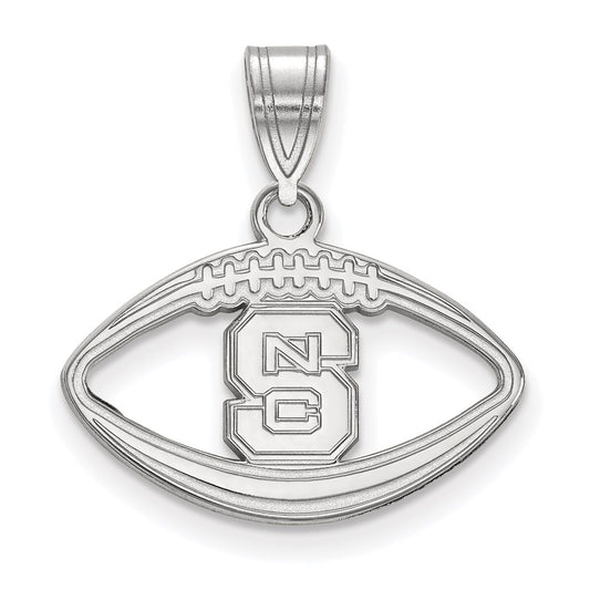 Sterling Silver Rhodium Plated Logoart North Carolina State University N C S Football Pendant
