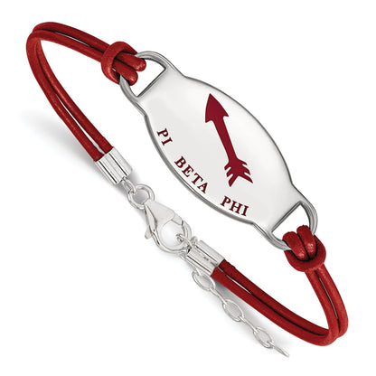 Sterling Silver Rhodium Plated Logoart Pi Beta Phi Sorority Symbol Color Enamel Leather 7 Inch Bracelet With Extender