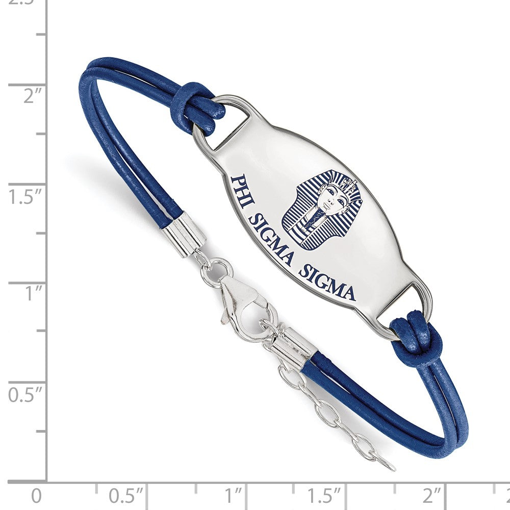 Sterling Silver Rhodium Plated Logoart Phi Sigma Sorority Symbol Color Enamel Leather 7 Inch Bracelet With Extender