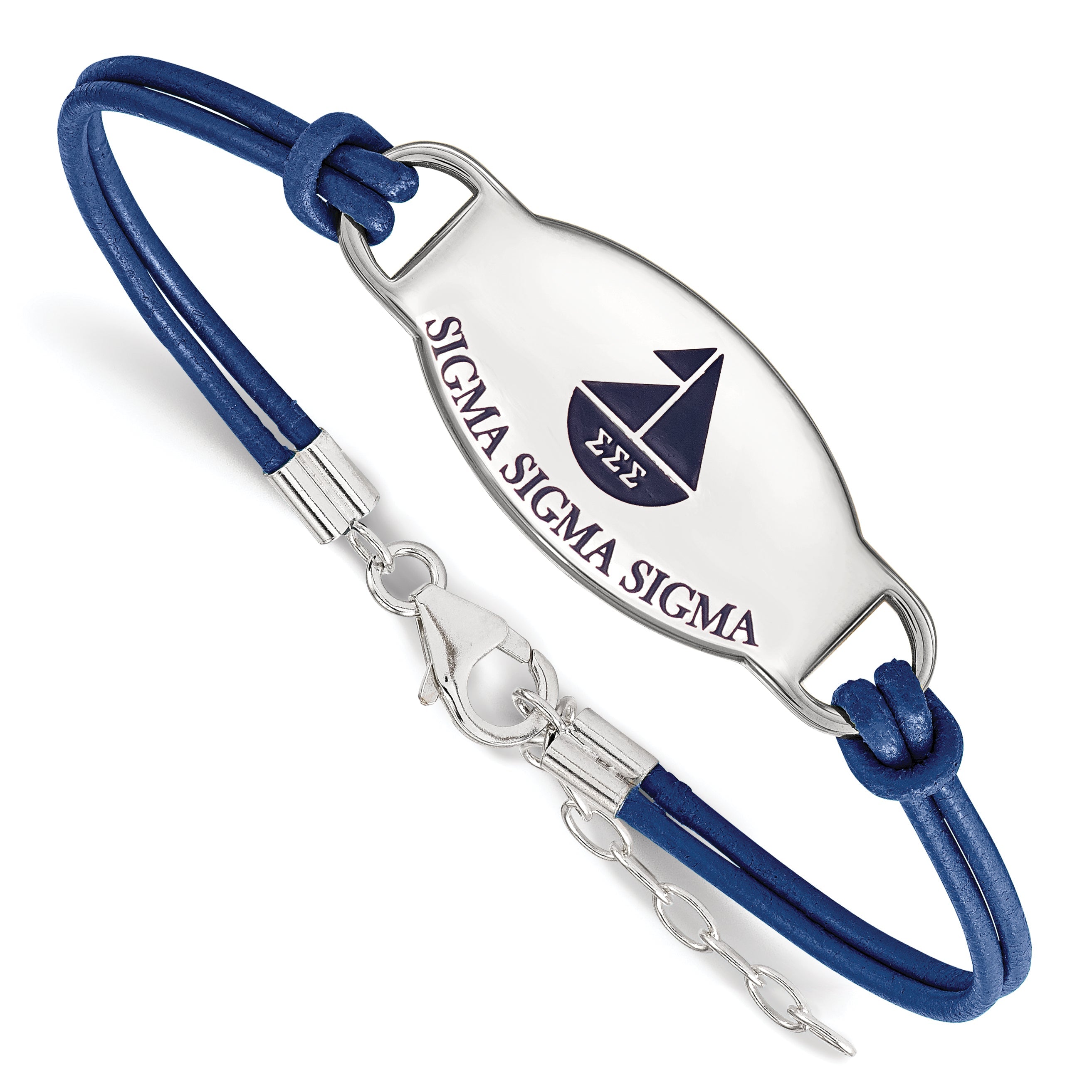 Sterling Silver Rhodium Plated Logoart Sigma Sorority Symbol Color Enamel Leather 7 Inch Bracelet With Extender