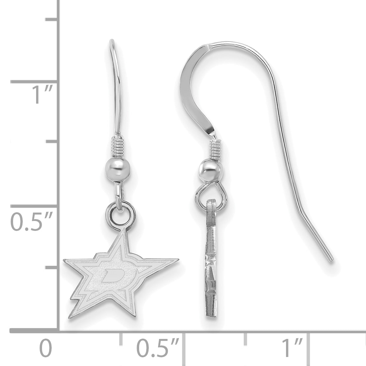Sterling Silver Rhodium Plated Nhl Logoart Dallas Stars Extra Small Wire Dangle Earrings
