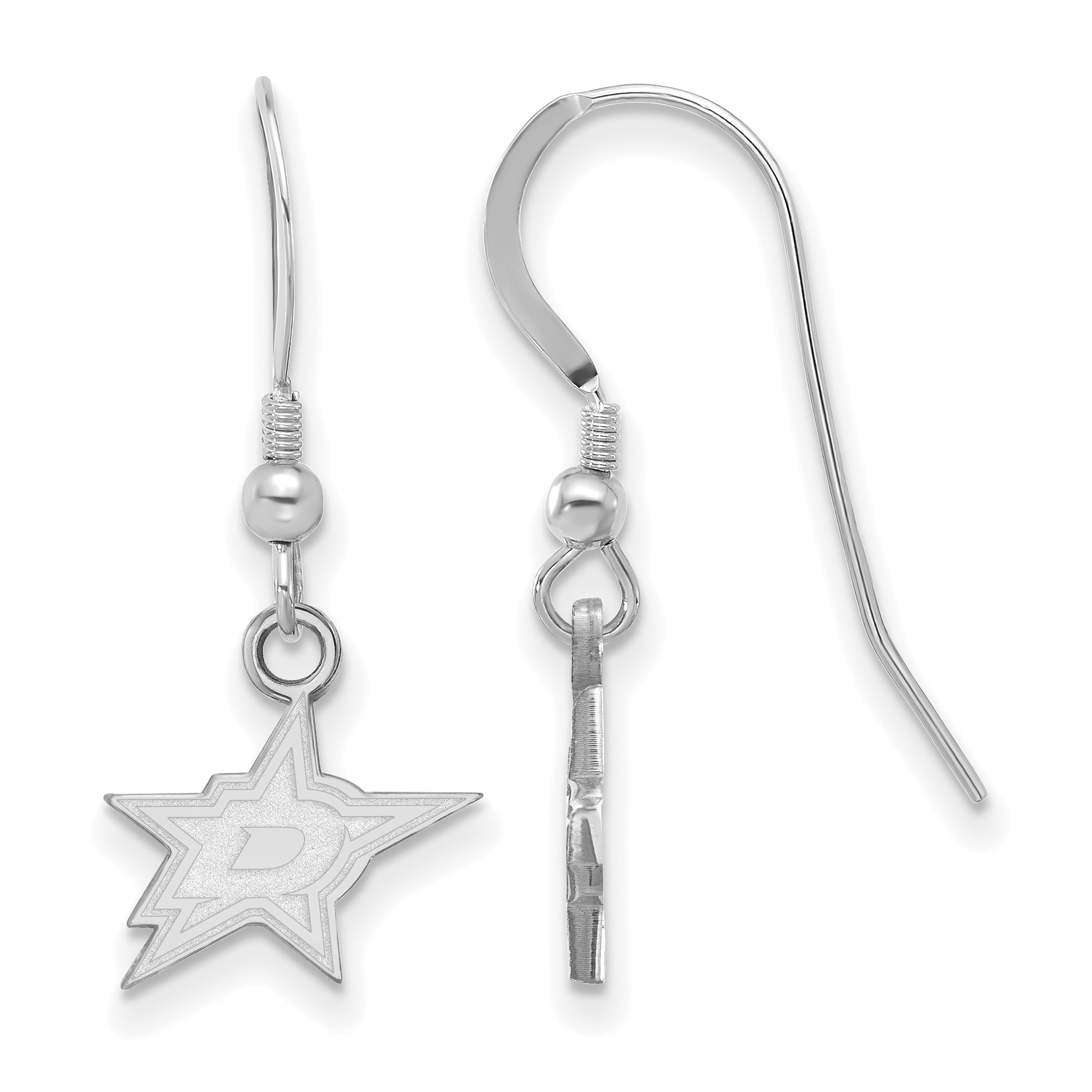 Sterling Silver Rhodium Plated Nhl Logoart Dallas Stars Extra Small Wire Dangle Earrings