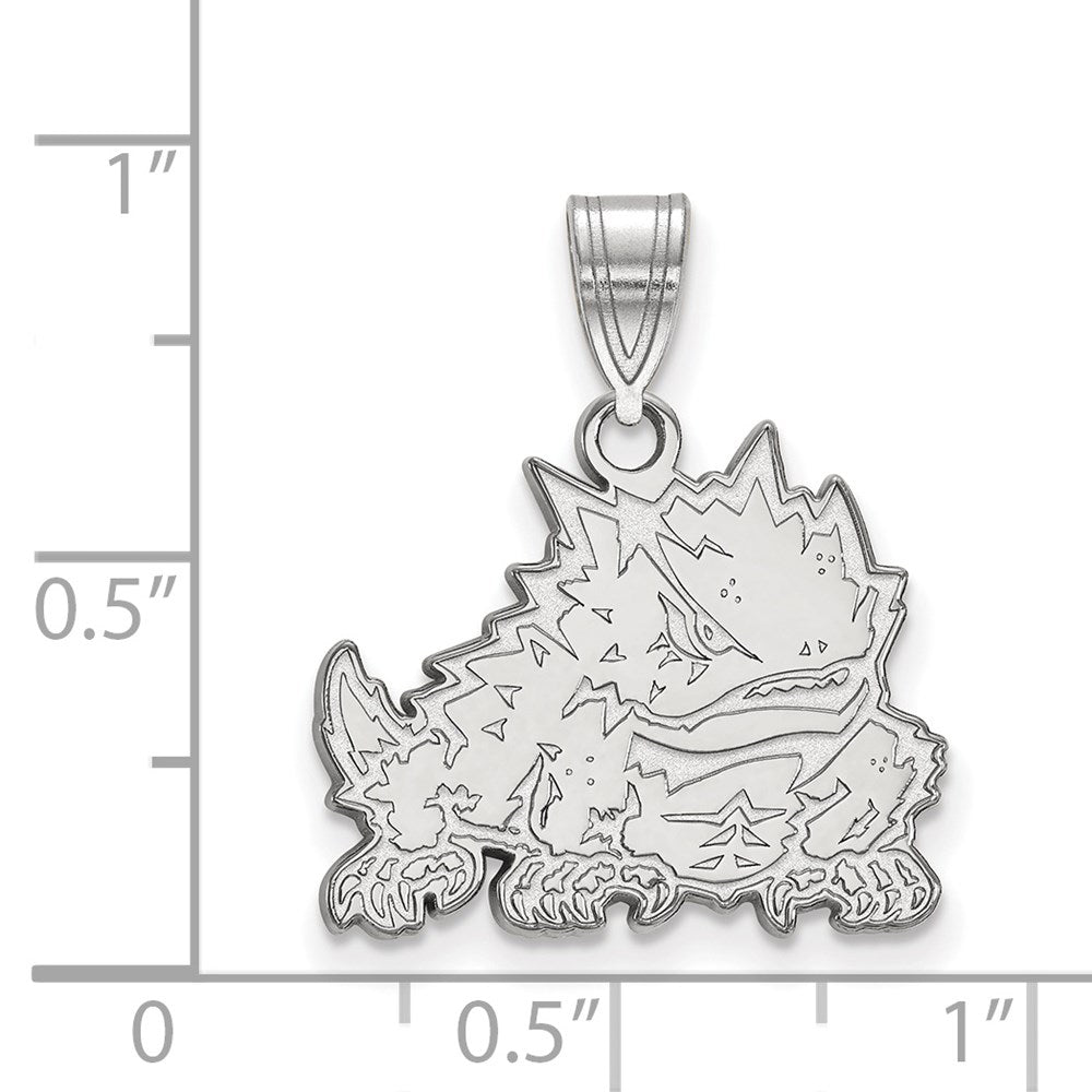 Sterling Silver Rhodium Plated Logoart Texas Christian University Horned Frog Medium Pendant