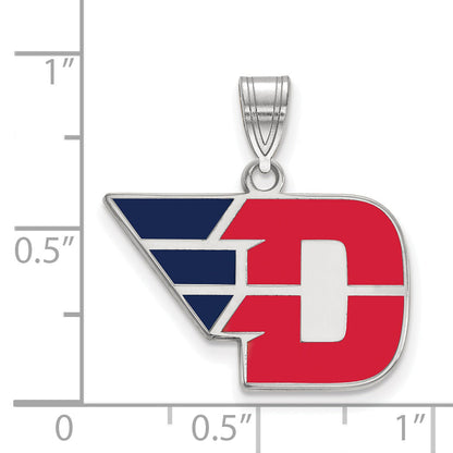 Sterling Silver Rhodium Plated Logoart University Of Dayton Medium Enameled Pendant