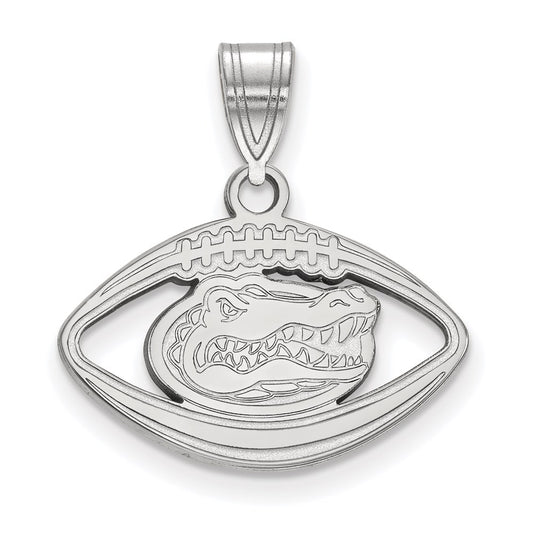 Sterling Silver Rhodium Plated Logoart University Of Florida Gator Football Pendant