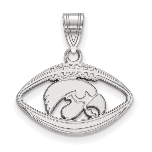 Sterling Silver Rhodium Plated Logoart University Of Iowa Hawk Football Pendant
