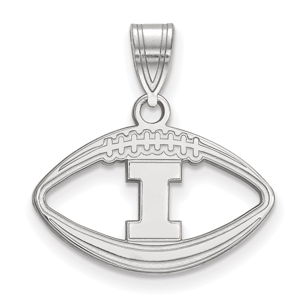 Sterling Silver Rhodium Plated Logoart University Of Illinois Letter I Football Pendant