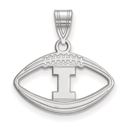 Sterling Silver Rhodium Plated Logoart University Of Illinois Letter I Football Pendant