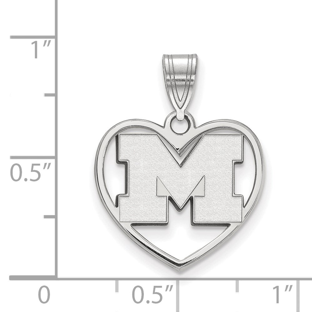 Sterling Silver Rhodium Plated Logoart University Of Michigan Letter M Heart Pendant