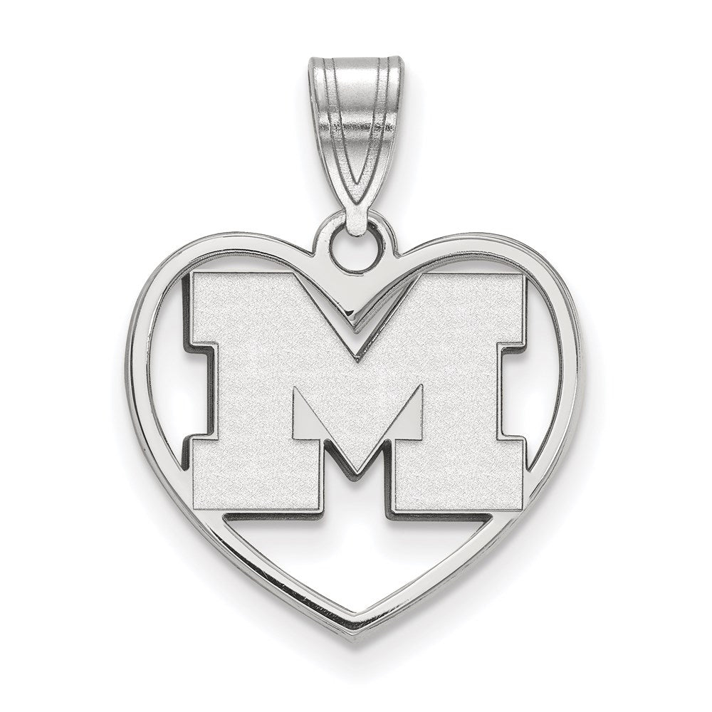 Sterling Silver Rhodium Plated Logoart University Of Michigan Letter M Heart Pendant