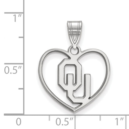 Sterling Silver Rhodium Plated Logoart University Of Oklahoma O U Heart Pendant