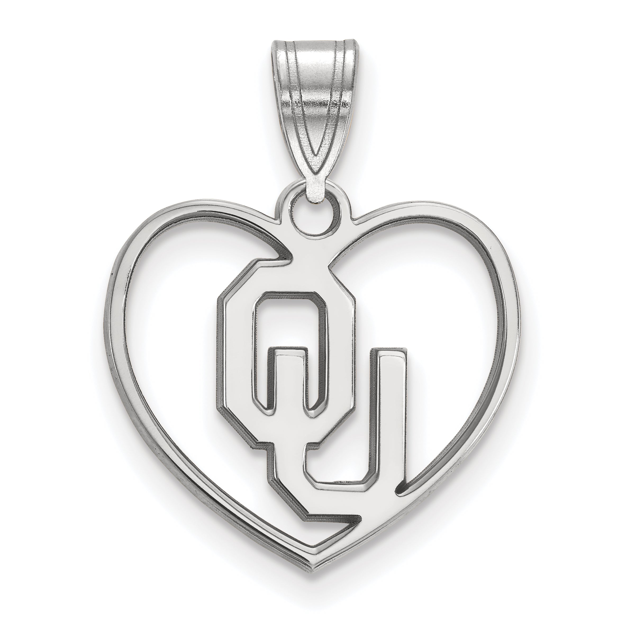 Sterling Silver Rhodium Plated Logoart University Of Oklahoma O U Heart Pendant