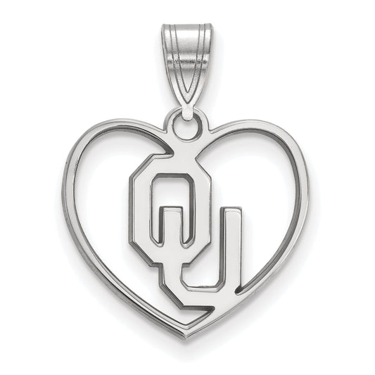 Sterling Silver Rhodium Plated Logoart University Of Oklahoma O U Heart Pendant