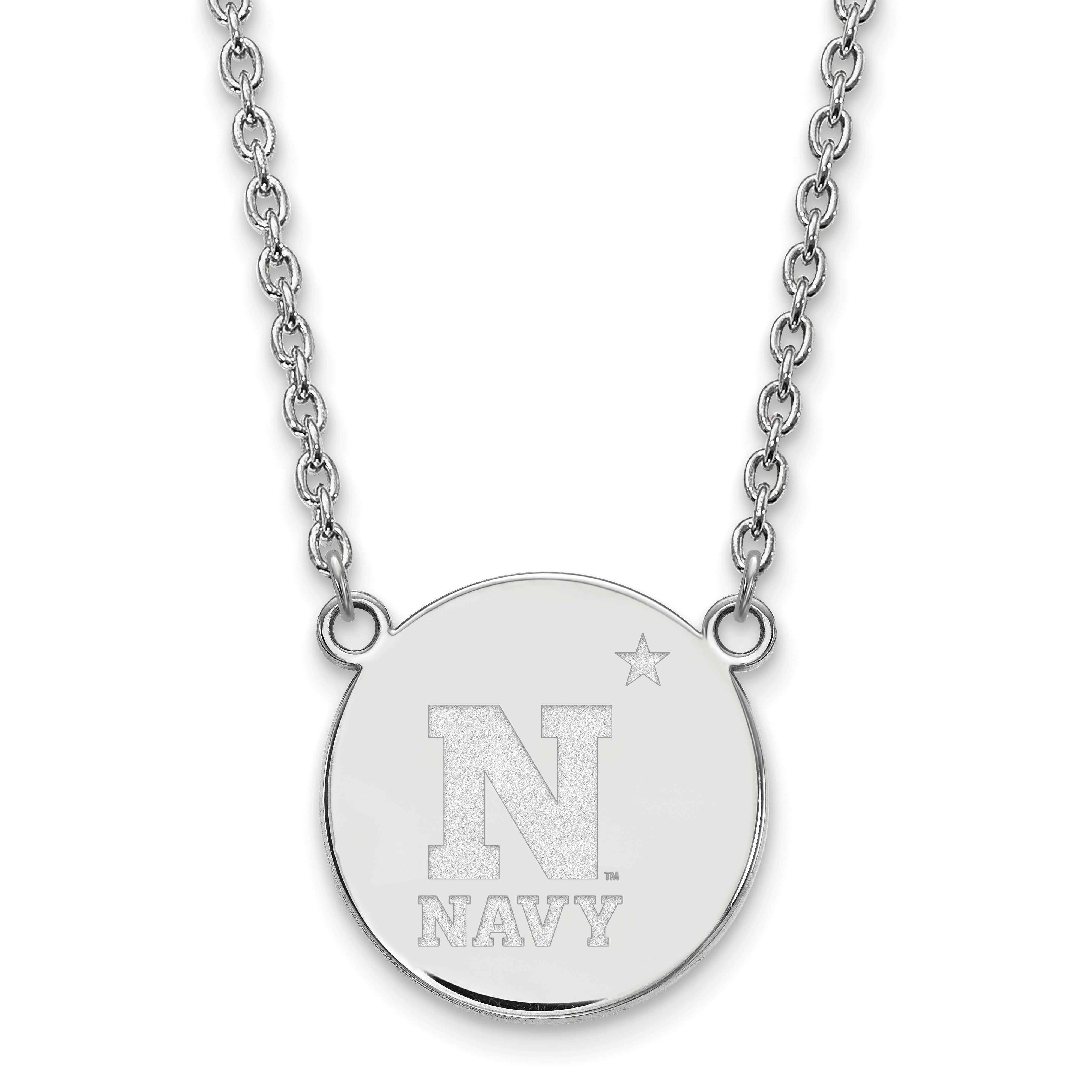 Sterling Silver Rhodium Plated Logoart Us Naval Academy Large Disc Pendant 18 Inch Necklace