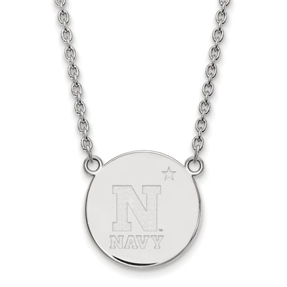 Sterling Silver Rhodium Plated Logoart Us Naval Academy Large Disc Pendant 18 Inch Necklace