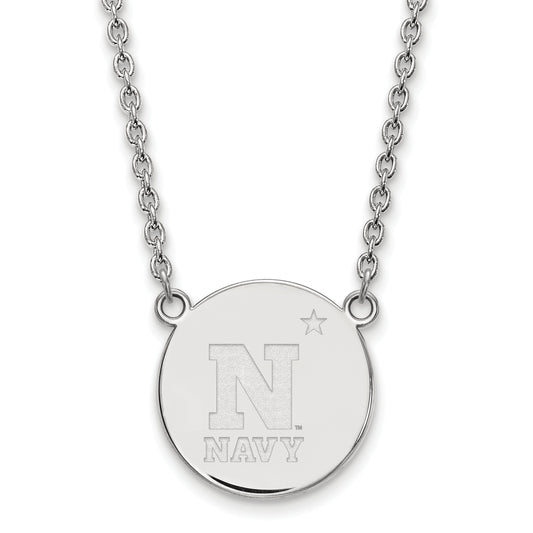 Sterling Silver Rhodium Plated Logoart Us Naval Academy Large Disc Pendant 18 Inch Necklace