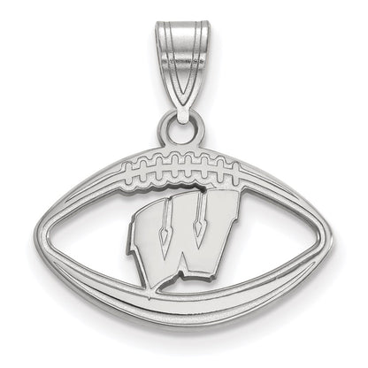 Sterling Silver Rhodium Plated Logoart University Of Wisconsin Football Pendant