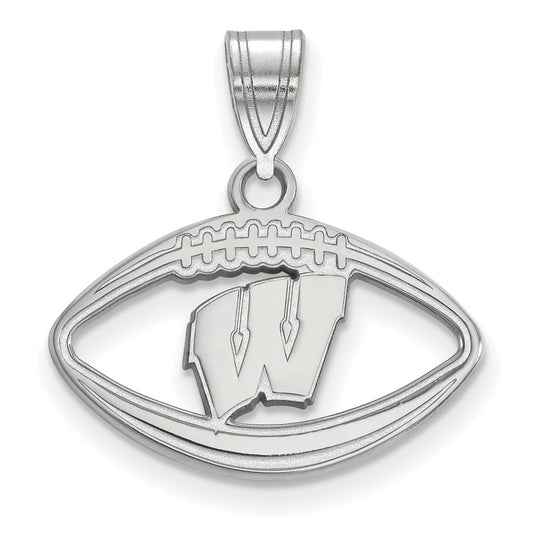 Sterling Silver Rhodium Plated Logoart University Of Wisconsin Football Pendant