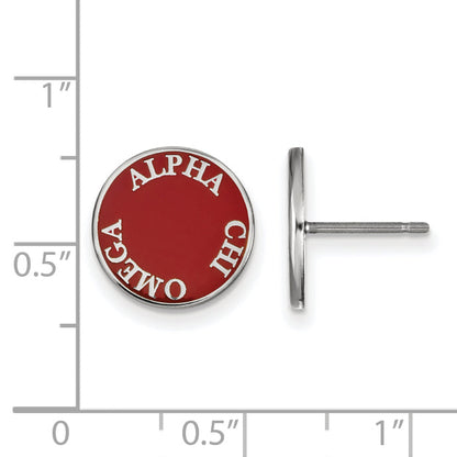 Sterling Silver Rhodium Plated Logoart Alpha Chi Omega Sorority Text Color Enamel Post Earrings