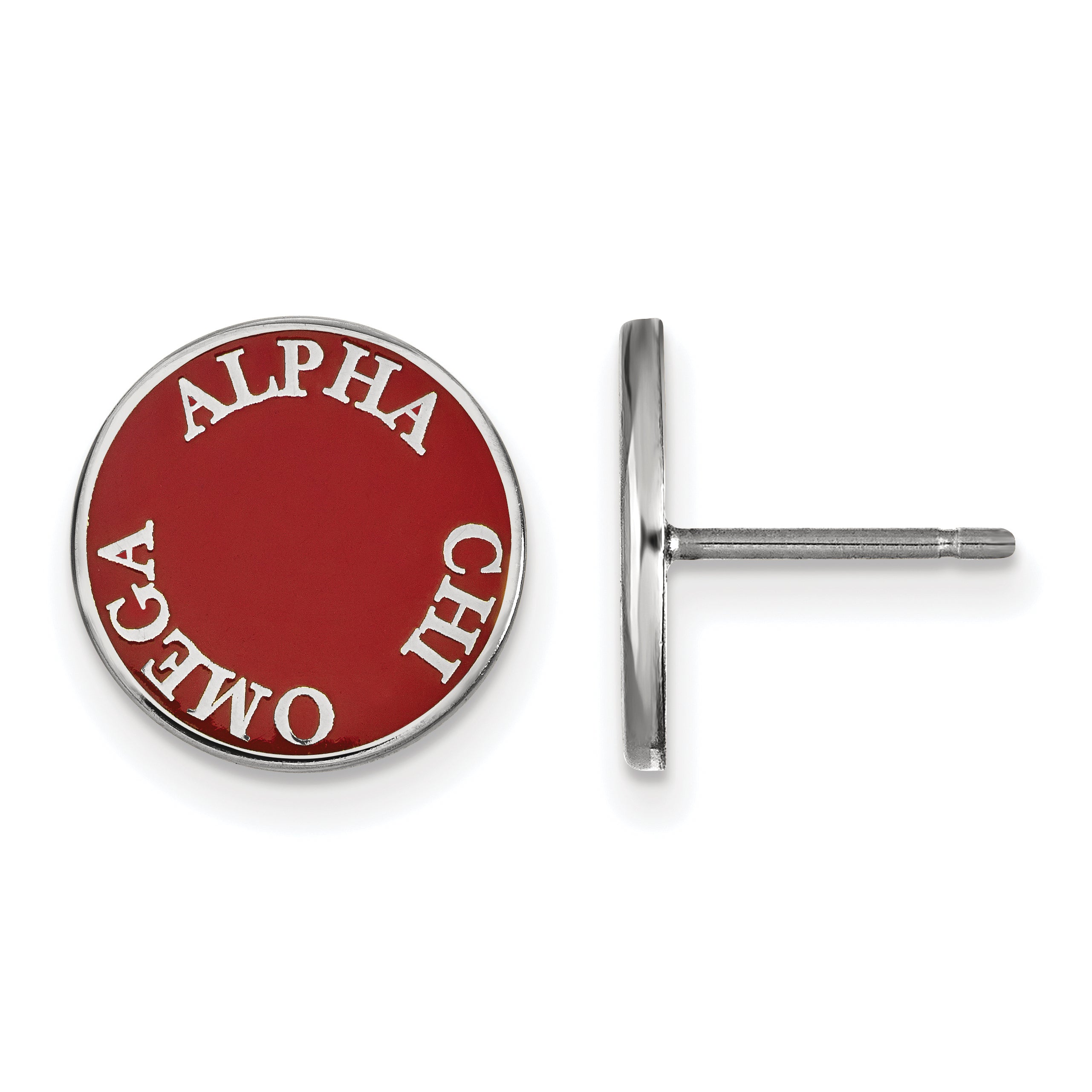 Sterling Silver Rhodium Plated Logoart Alpha Chi Omega Sorority Text Color Enamel Post Earrings