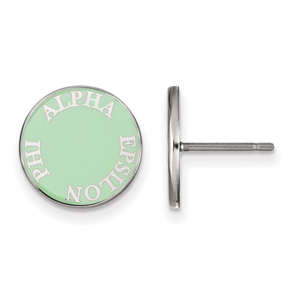 Sterling Silver Rhodium Plated Logoart Alpha Epsilon Phi Sorority Text Color Enamel Post Earrings