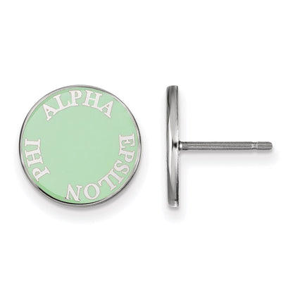 Sterling Silver Rhodium Plated Logoart Alpha Epsilon Phi Sorority Text Color Enamel Post Earrings