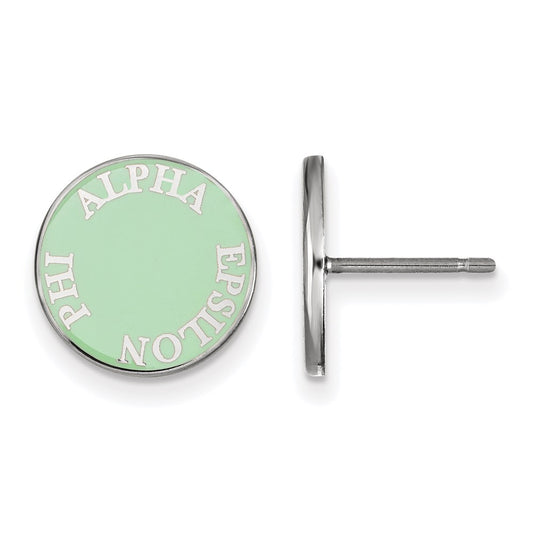 Sterling Silver Rhodium Plated Logoart Alpha Epsilon Phi Sorority Text Color Enamel Post Earrings